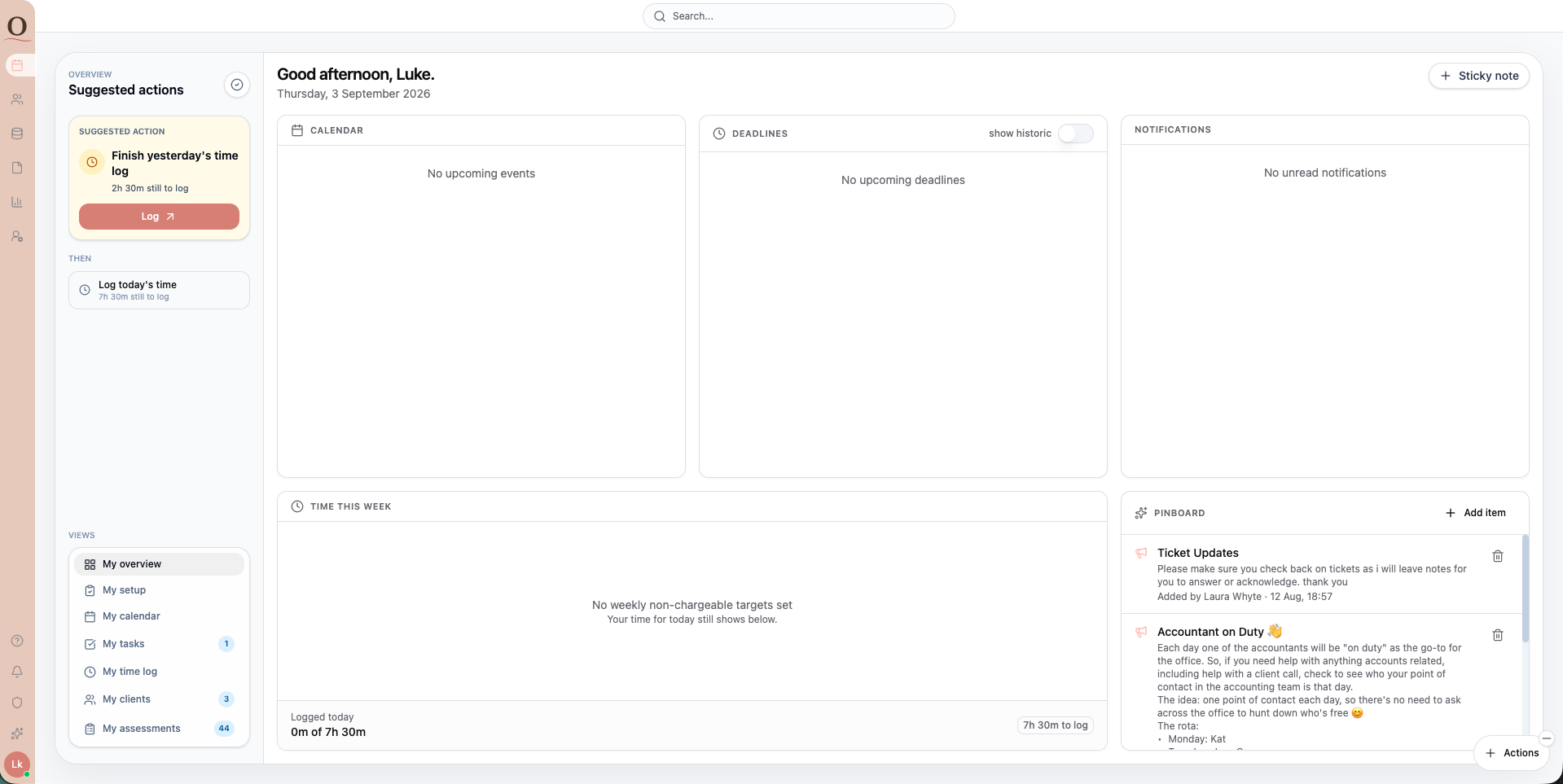 Auno practice management dashboard